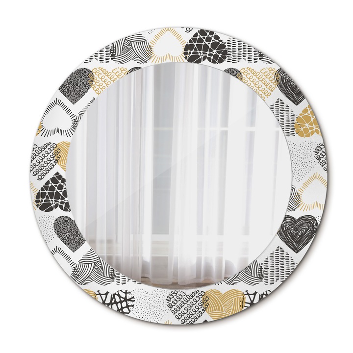 Fali tükör, Wallfluent, Hearts of Doodle Style, Kerek, Fehér, Ø60 cm, 010090550090300020913