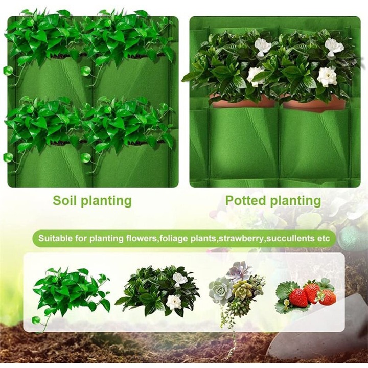 Ghiveci orizontal textil cu 4 compartimente, Merco Horizontal Grow Bag 4, verde, 65 x 30cm