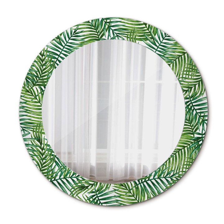 Fali tükör, Wallfluent, Trópusi pálma, Kerek, Zöld, Ø60 cm, 010090550090300013178