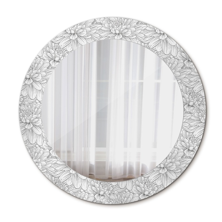 Fali tükör, Wallfluent, Lótuszvirág, Kerek, Fehér, Ø60 cm, 010090550090300011809