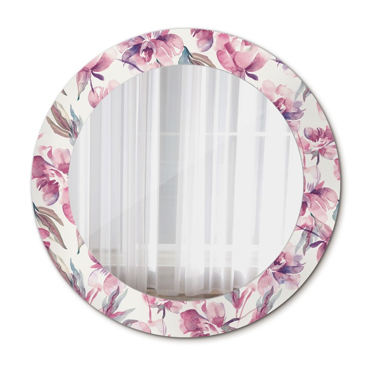 Fali tükör, Wallfluent, Bazsarózsa virágok, Kerek, Lila Kiss, Ø60 cm, 010090550090300011432