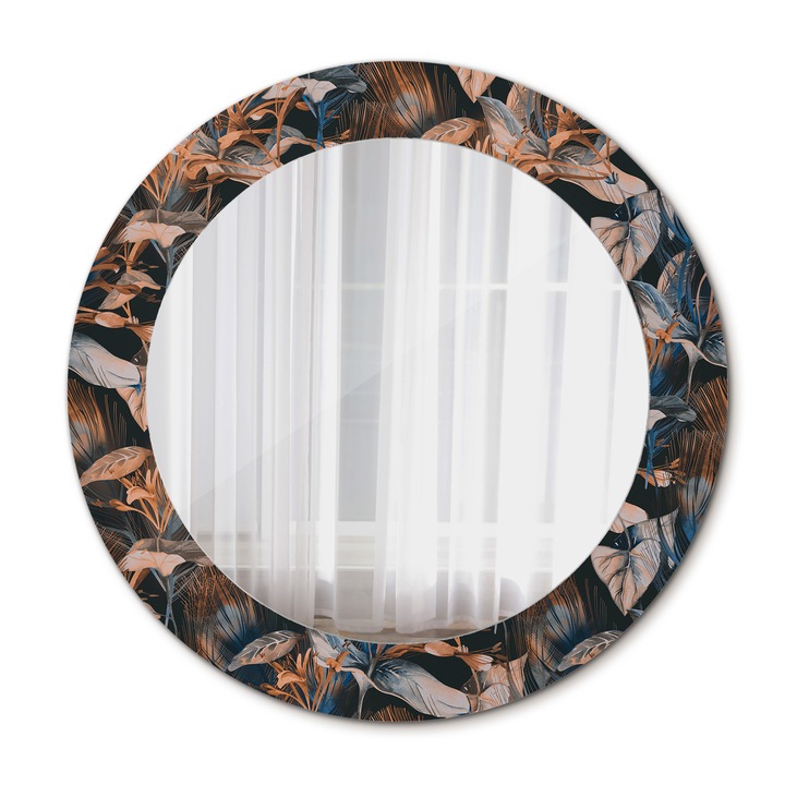 Fali tükör, Wallfluent, Sötét trópusi levelek, Kerek, Többszínű, Ø60 cm, 010090550090300072563