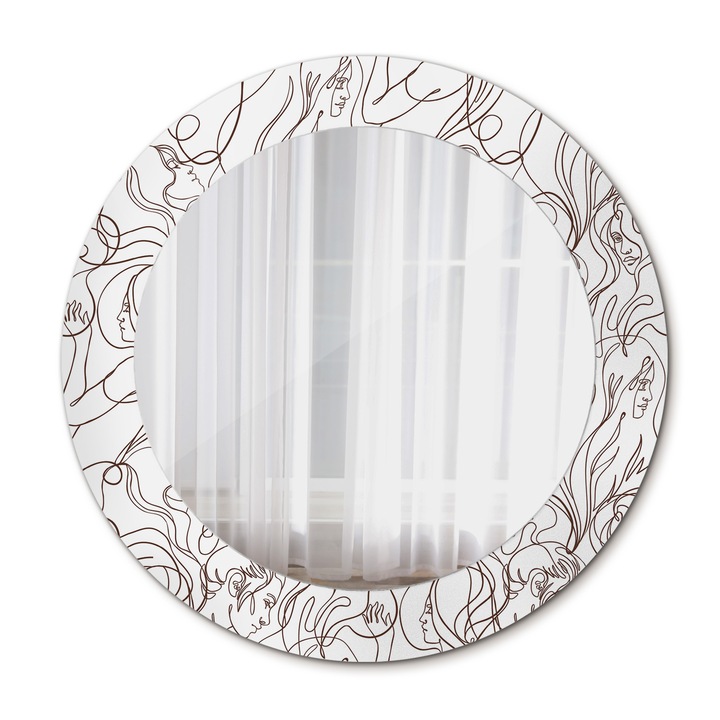 Fali tükör, Wallfluent, Line girls, Kerek, Fehér, Ø60 cm, 010090550090300072631