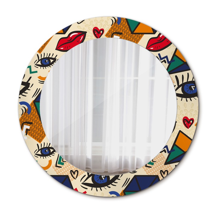 Fali tükör, Wallfluent, Pop art stílusú, Kerek, Többszínű, Ø60 cm, 010090550090300072572