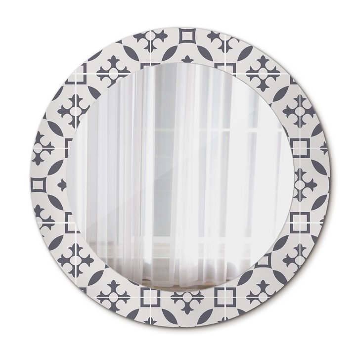 Fali tükör, Wallfluent, Csempe mintás, Kerek, Szürke, Ø60 cm, 010090550090300020823