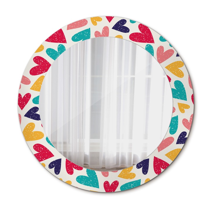 Fali tükör, Wallfluent, Szívek, Kerek, Többszínű, Ø60 cm, 010090550090300072613