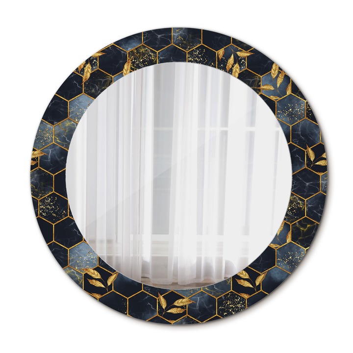 Fali tükör, Wallfluent, Hatszögletű márvány, Kerek, Arany, Ø60 cm, 010090550090300020918