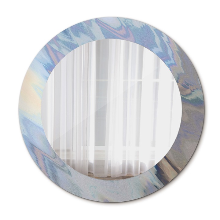 Fali tükör, Wallfluent, Absztrakt hullámok, Kerek, Kék, Ø60 cm, 010090550090300072655