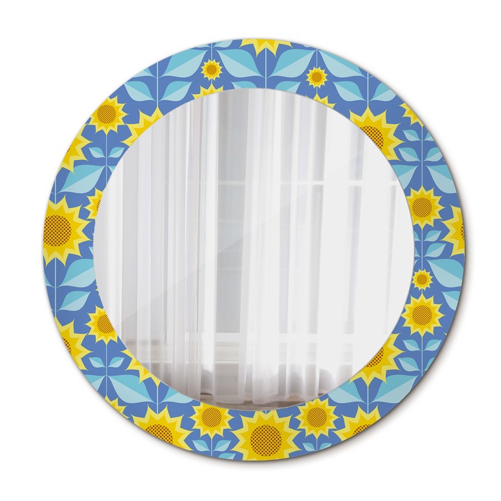 Fali tükör, Wallfluent, Geometrikus napraforgó, Kerek, Kék, Ø60 cm, 010090550090300072651
