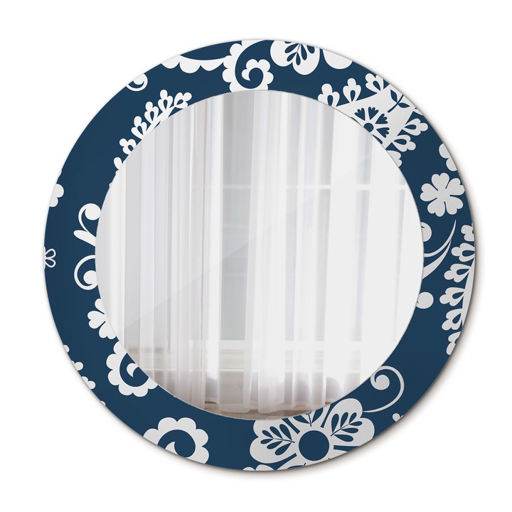 Fali tükör, Wallfluent, Paisley kompozíció, kerek, kék, Ø60 cm, 010090550090300072635