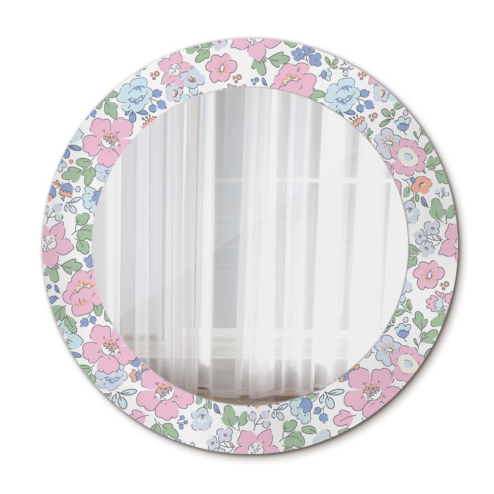 Oglinda de perete, Coloray, Flori Blande, Rotunda, Rosu, rama, Ø60 cm, 010090550090300072643