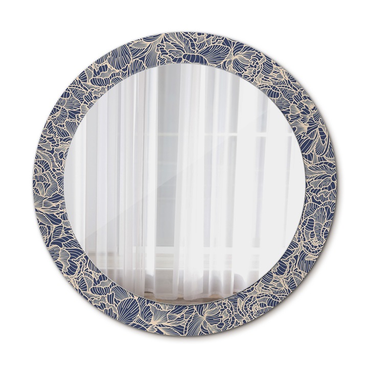 Fali tükör, Wallfluent, Virágok, Kerek, Tengeri kék, Ø70 cm, 010090550100300020756