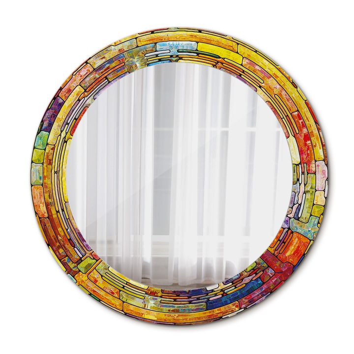 Стенно огледало, Coloray, цветен витраж, кръгло, сиво, рамка, Ø60 см, 010090550090300072645