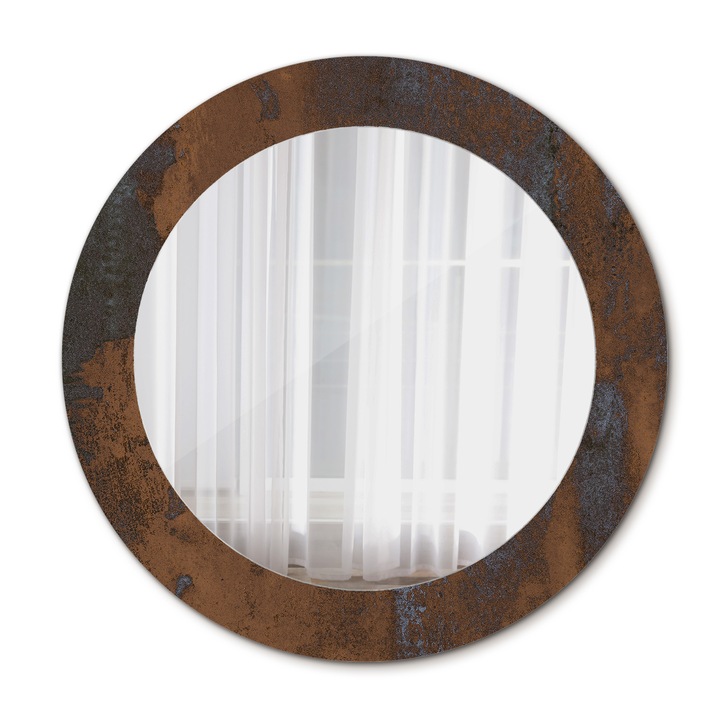 Fali tükör, Wallfluent, Rusztikus metál, Kerek, Barna, Ø60 cm, 010090550090300053928