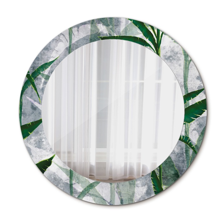 Fali tükör, Wallfluent, Trópusi levelek, Kerek, Krém, Ø60 cm, 010090550090300053962