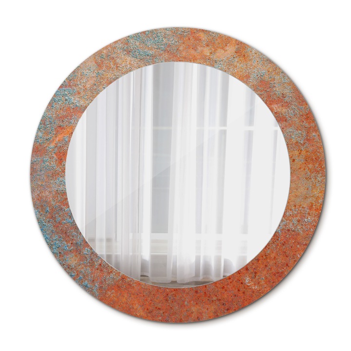 Fali tükör, Wallfluent, Rozsdás fém, Kerek, Narancs, Ø60 cm, 010090550090300053925