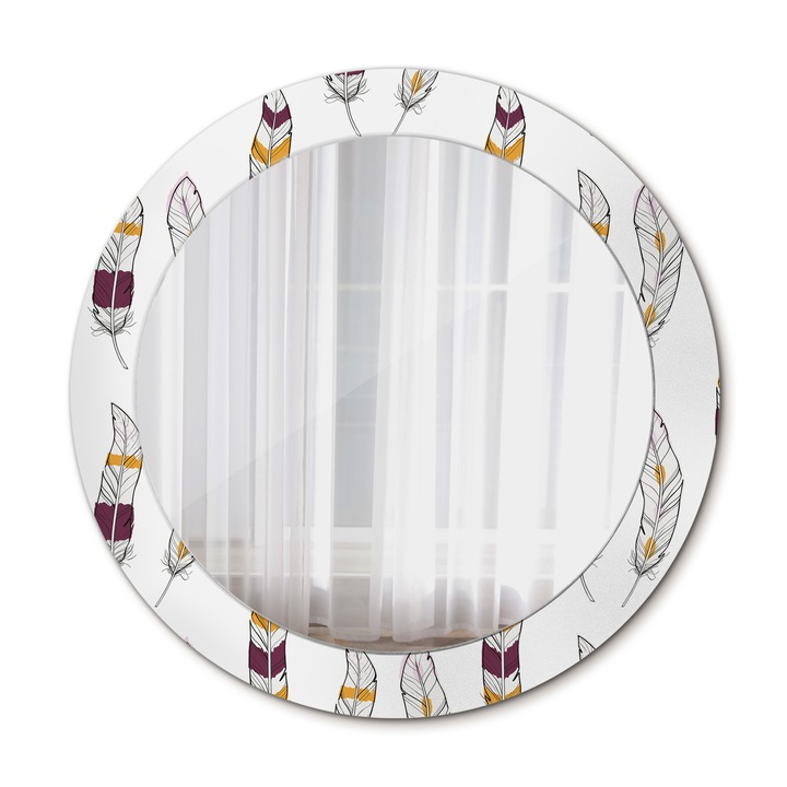 Fali tükör, Coloray, kerek, Tollak, kerettel, Rózsaszín, Ø70 cm, 010090550100300029863