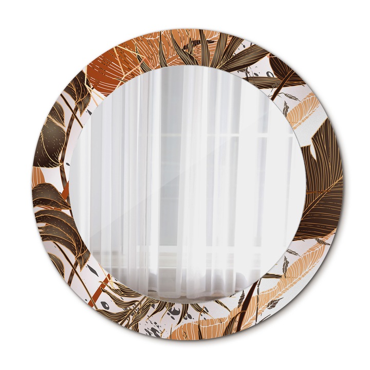 Fali tükör, Wallfluent, pálmalevél, Kerek, Barna, Ø60 cm, 010090550090300053946