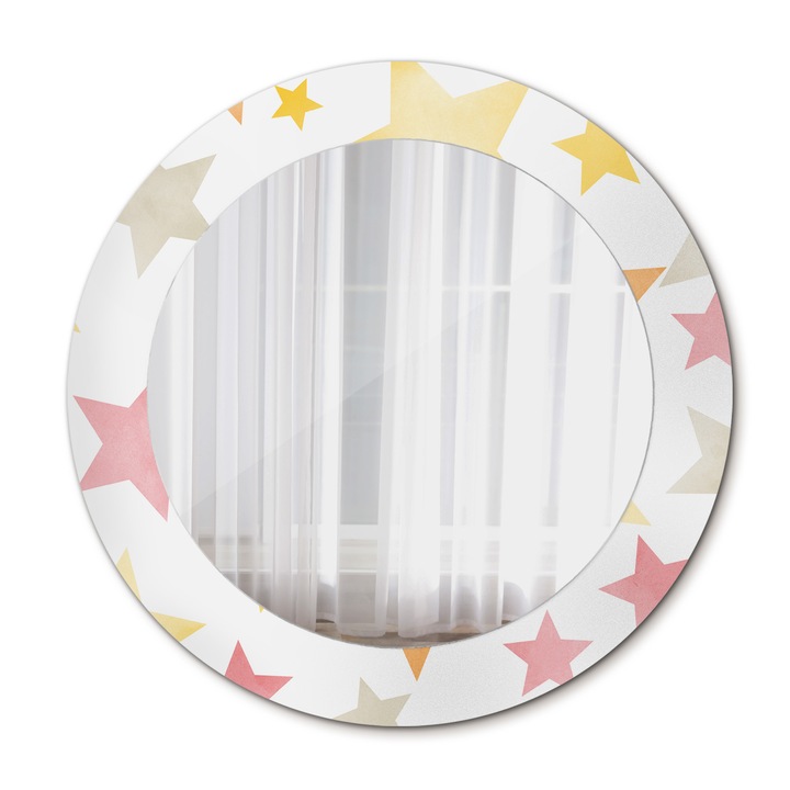 Fali tükör, Wallfluent, Pasztell csillagok, Kerek, Fehér, Ø60 cm, 010090550090300054082