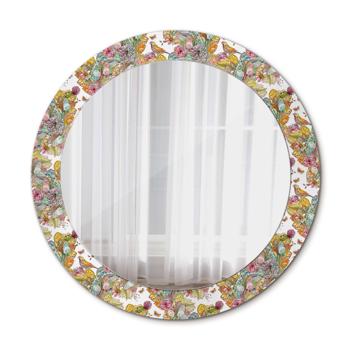 Fali tükör, Wallfluent, Mesevirágok, Kerek, Többszínű, Ø70 cm, 010090550100300011202