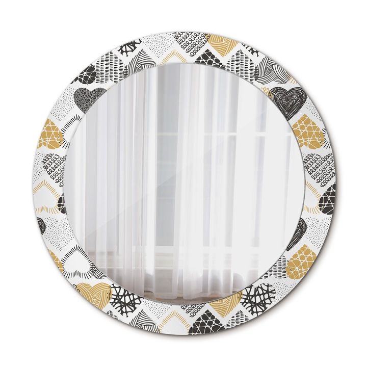 Fali tükör, Wallfluent, Hearts of Doodle Style, Kerek, Fehér, Ø70 cm, 010090550100300020913