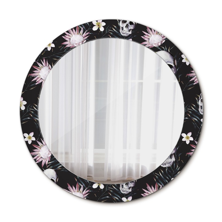 Fali tükör, Wallfluent, Koponyavirágok, Kerek, Többszínű, Ø70 cm, 010090550100300010896