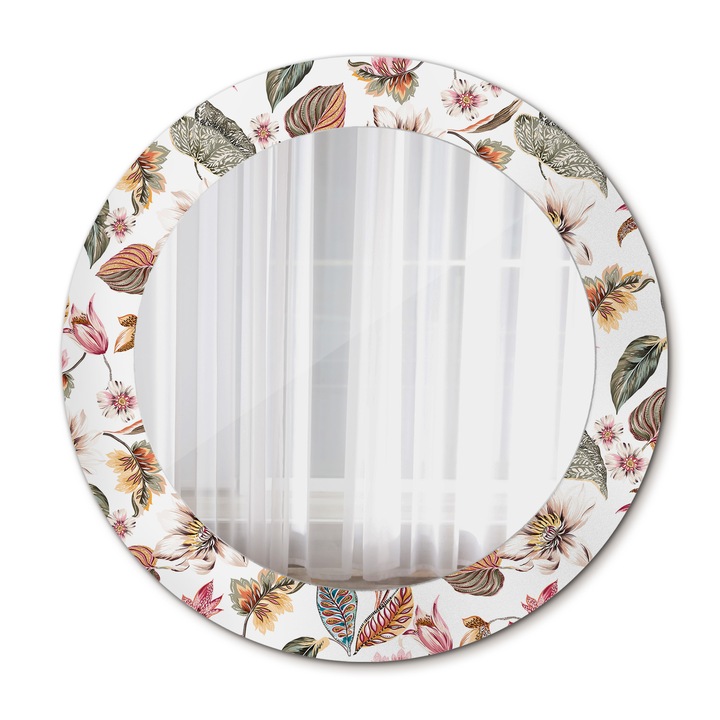 Fali tükör, Wallfluent, Vintage virágok, Kerek, Többszínű, Ø60 cm, 010090550090300072552