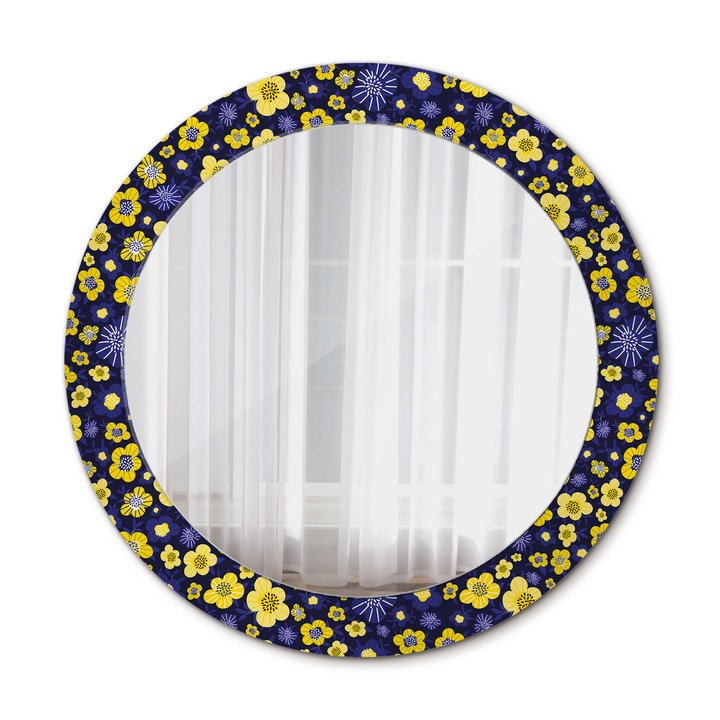 Fali tükör, Wallfluent, Kis virágok, Kerek, Sárga, Ø70 cm, 010090550100300072604