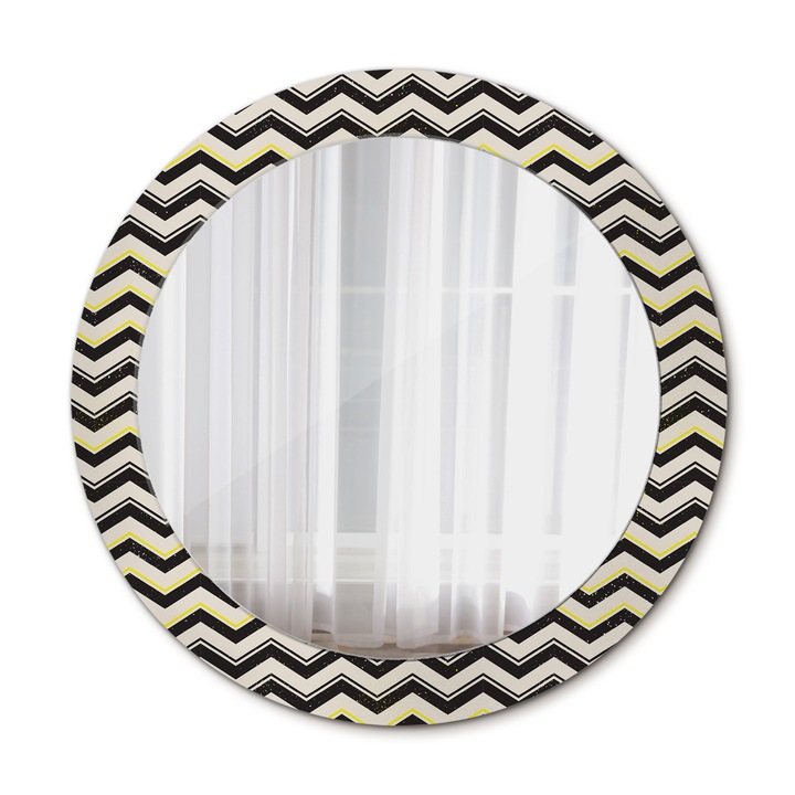 Fali tükör, Wallfluent, Cikcakk mintás, Kerek, Bézs, Ø70 cm, 010090550100300072570