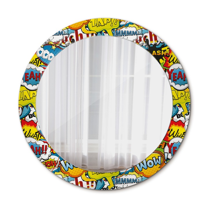 Fali tükör, Wallfluent, Comic stílusú modell, Kerek, Többszínű, Ø70 cm, 010090550100300072568