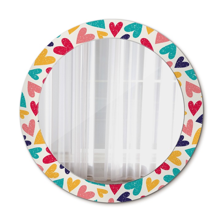 Fali tükör, Wallfluent, Szívek, Kerek, Többszínű, Ø70 cm, 010090550100300072613