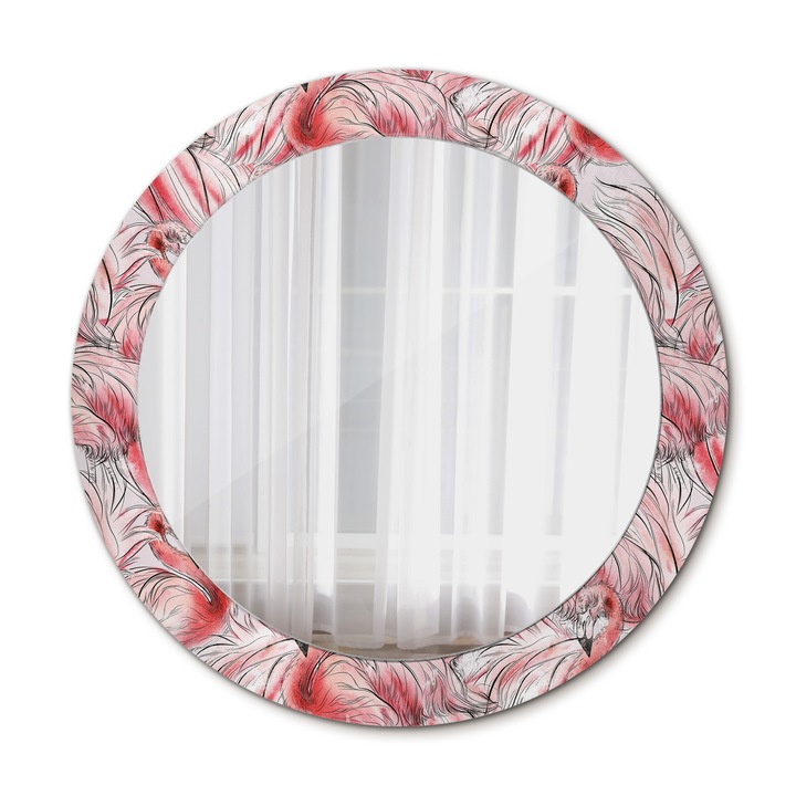 Fali tükör, Wallfluent, Flamingók, Kerek, Rózsaszín, Ø70 cm, 010090550100300072605
