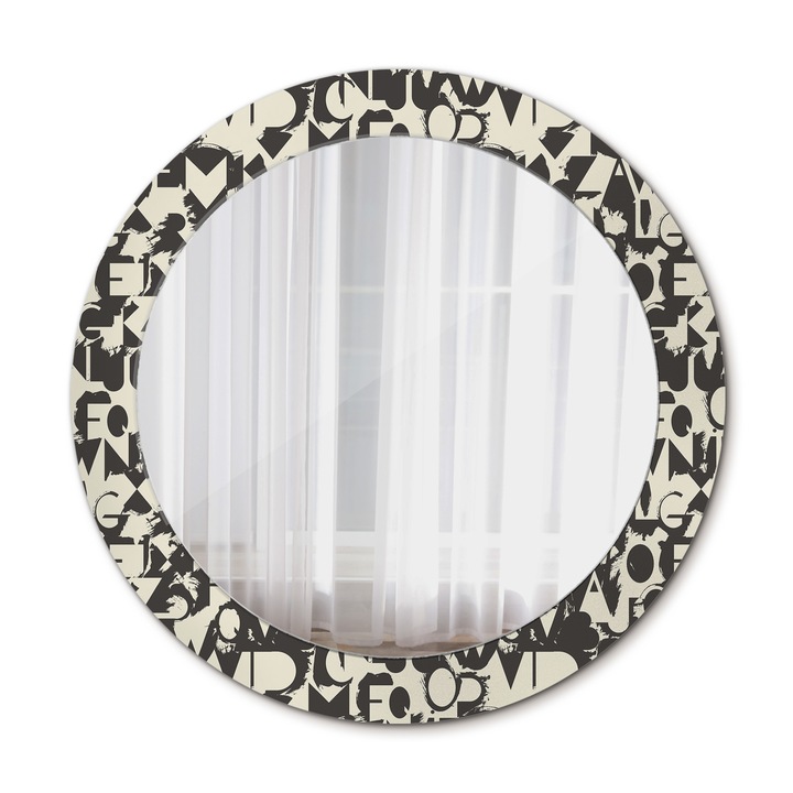 Fali tükör, Wallfluent, Betűk, Kerek, Bézs, Ø70 cm, 010090550100300072574