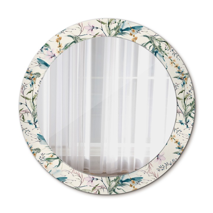 Fali tükör, Wallfluent, Akvarell virágok, Kerek, Bézs, Ø70 cm, 010090550100300072595