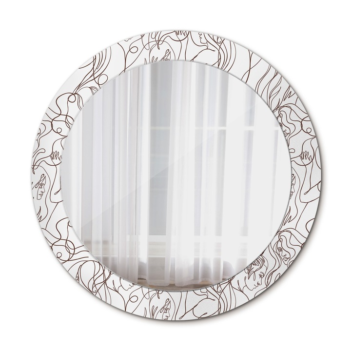 Fali tükör, Wallfluent, Line girls, Kerek, Fehér, Ø70 cm, 010090550100300072631