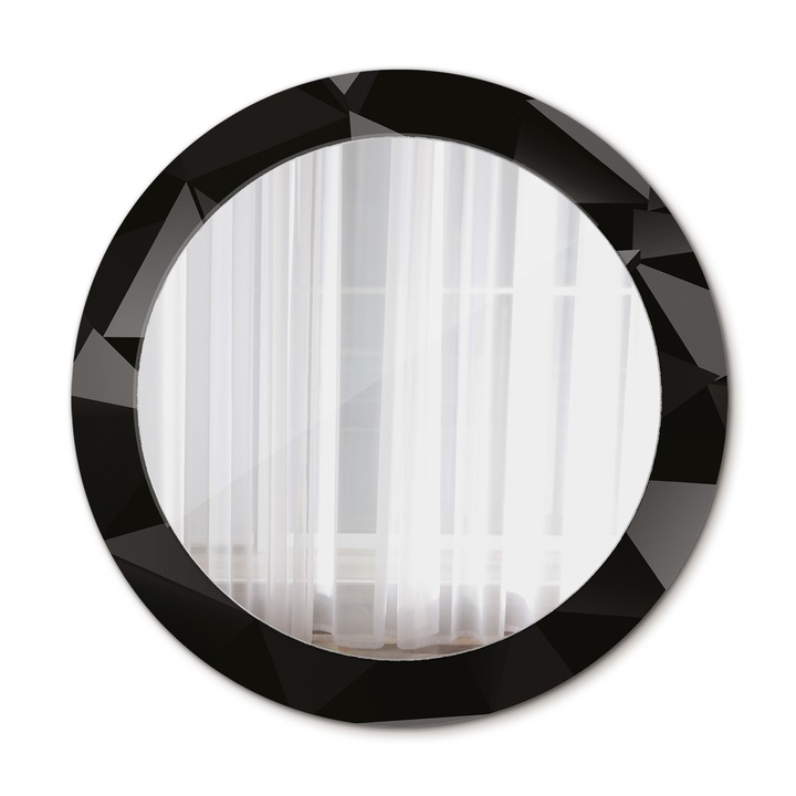 Fali tükör, Wallfluent, Absztrakt fekete, Kerek, Fekete, Ø70 cm, 010090550100300054013