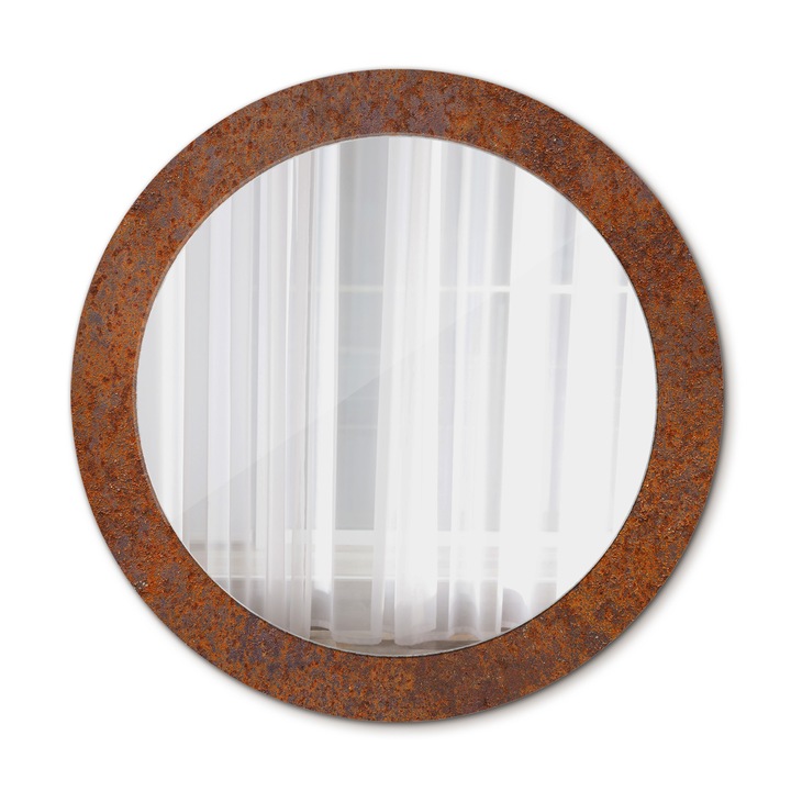 Fali tükör, Wallfluent, Rozsdás fém, Kerek, Barna, Ø70 cm, 010090550100300053923