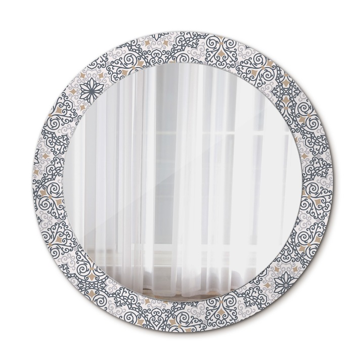 Fali tükör, Wallfluent, Geometrikus díszek, Kerek, Szürke, Ø70 cm, 010090550100300072638