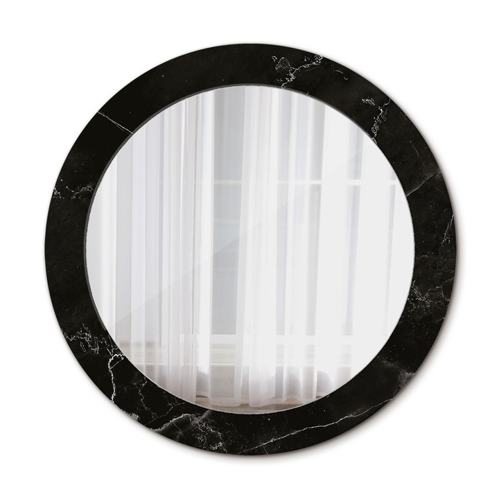 Fali tükör, Wallfluent, Márvány kő, Kerek, Fekete, Ø70 cm, 010090550100300027919