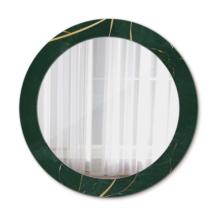 Fali tükör, Wallfluent, Levélek körvonala, Kerek, Zöld, Ø70 cm, 010090550100300072652