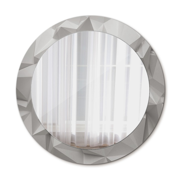 Fali tükör, Wallfluent, Absztrakt kristály, Kerek, Szürke, Ø70 cm, 010090550100300030905