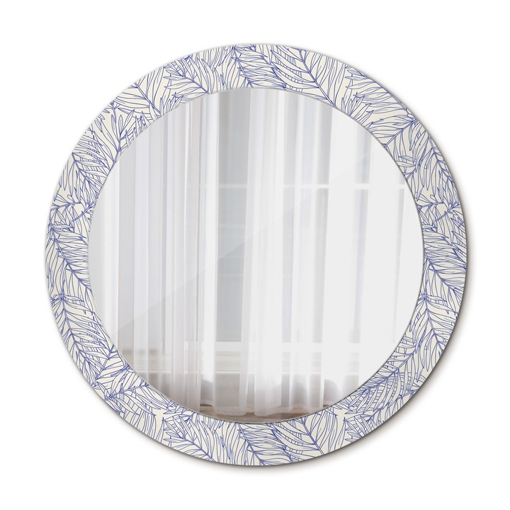 Fali tükör, Wallfluent, Trópusi pálma körvonal, Kerek, Kék, Ø70 cm, 010090550100300072576