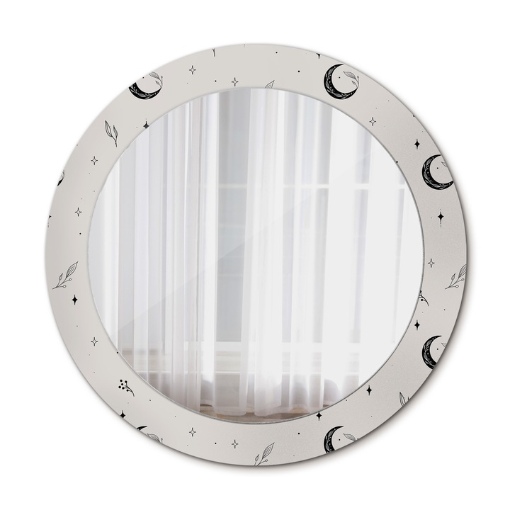 Fali tükör, Wallfluent, Doodle növény, Kerek, Fehér, Ø70 cm, 010090550100300072625