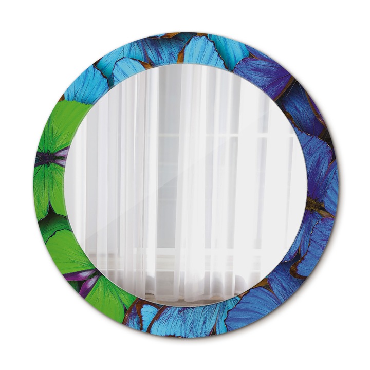 Fali tükör, Wallfluent, Butterfly és, Kerek, Tengeri kék, Ø70 cm, 010090550100300072581
