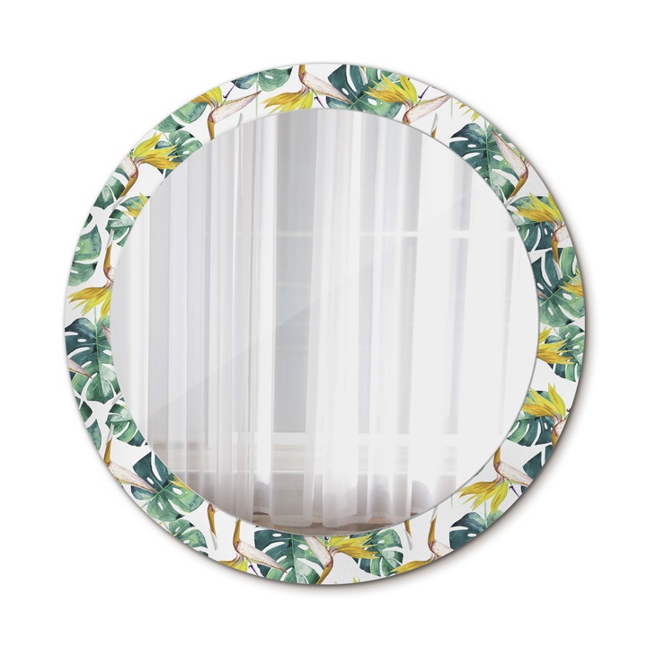 Fali tükör, Wallfluent, Trópusi levelek, Kerek, Többszínű, Ø80 cm, 010090550110300011868