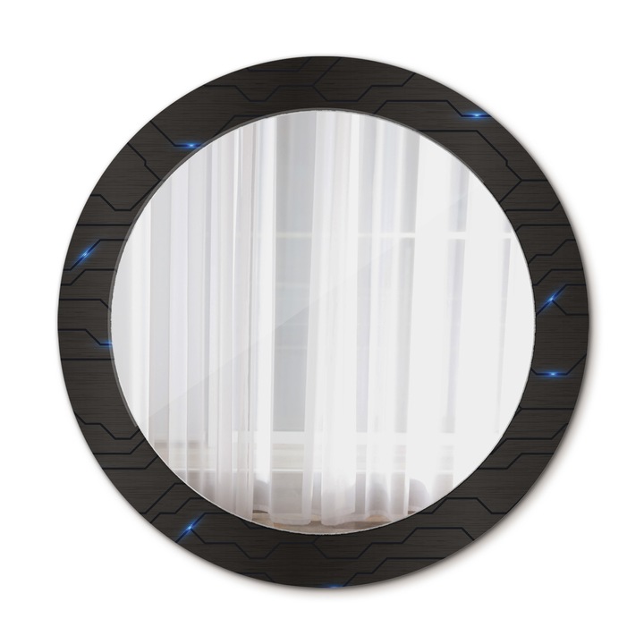 Fali tükör, Wallfluent, Futurisztikus absztrakció, Kerek, Fekete, Ø70 cm, 010090550100300053938