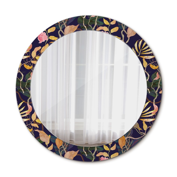 Fali tükör, Wallfluent, Akvarell növények, Kerek, Sárga, Ø70 cm, 010090550100300012931