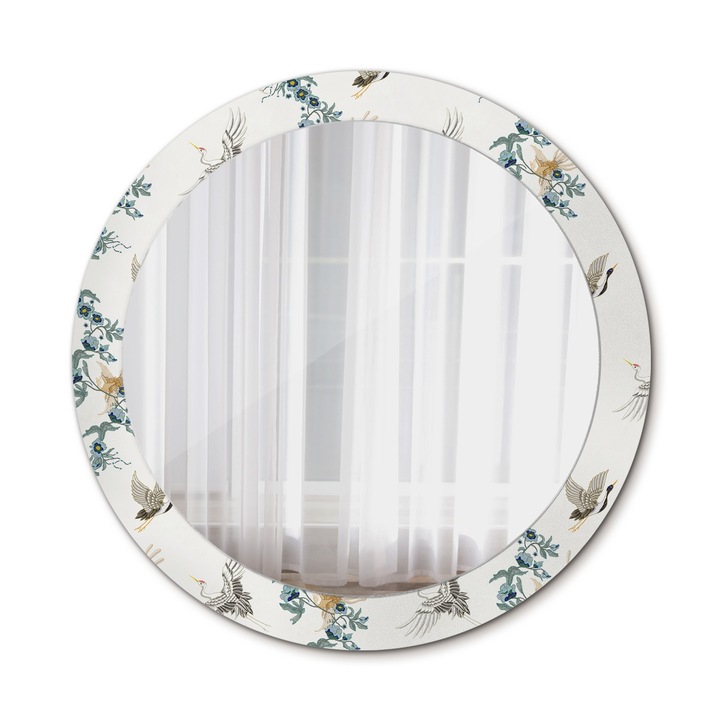 Fali tükör, Wallfluent, Kínai madarak, Kerek, Többszínű, Ø80 cm, 010090550110300011877