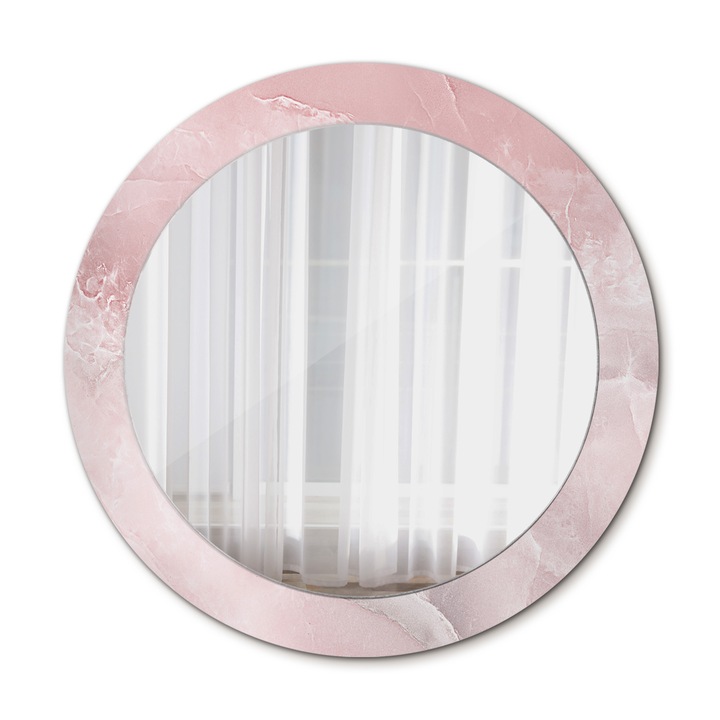 Fali tükör, Coloray, kerek, Rózsaszín kő, kerettel, Piros, Ø70 cm, 010090550100300053839