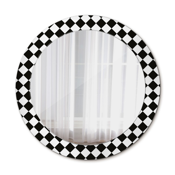 Fali tükör, Wallfluent, Asztali sakk, Kerek, Fekete, Ø70 cm, 010090550100300020945